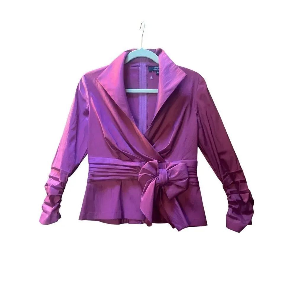 Tadashi Shoji magenta taffeta blouse Petite collection sz 6 petite